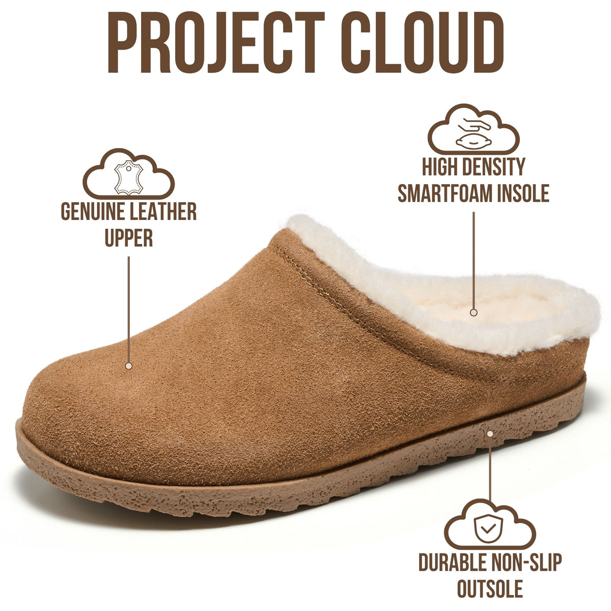 Project Cloud Women's | Genuine Leather Clogs | Soft & Plush Insole | Lightweight | Non-Slip - Reese Fur - Project Cloud - Clogs -Shop Project Cloud premium footwear Now!