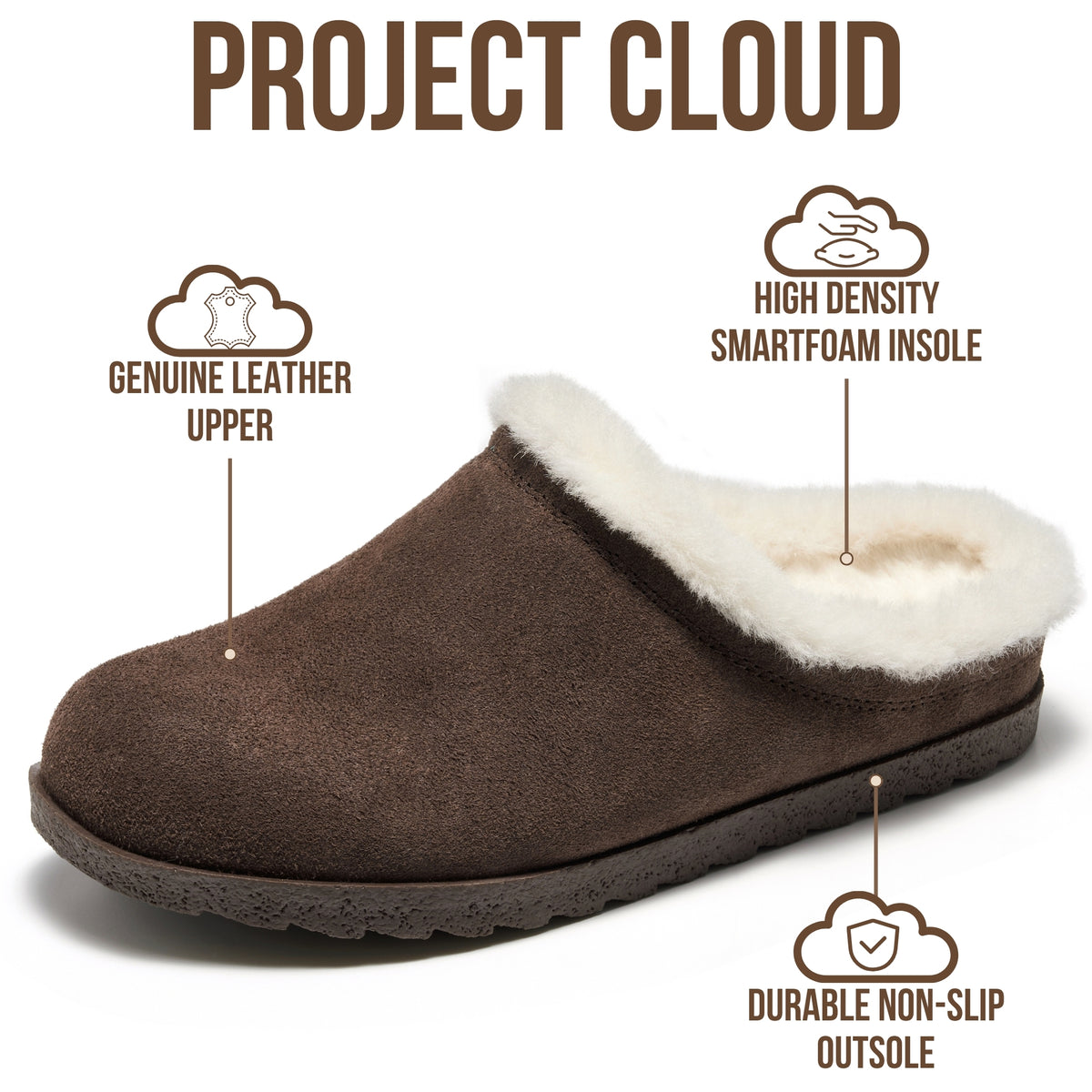 Project Cloud Women's | Genuine Leather Clogs | Soft & Plush Insole | Lightweight | Non-Slip - Reese Fur - Project Cloud - Clogs -Shop Project Cloud premium footwear Now!