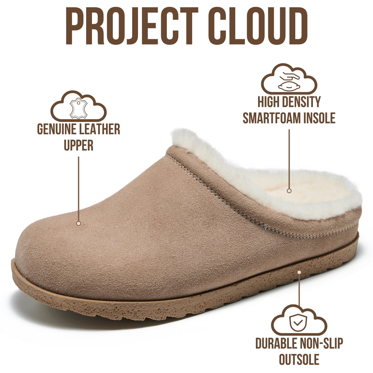 Project Cloud Women's | Genuine Leather Clogs | Soft & Plush Insole | Lightweight | Non-Slip - Reese Fur - Project Cloud - Clogs -Shop Project Cloud premium footwear Now!