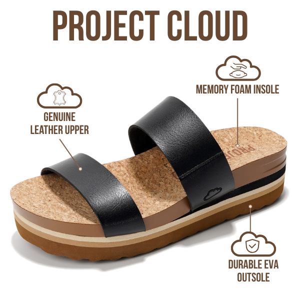 Project Cloud | "Riptide" Vegan Leather Wedge Sandals | Memory Foam | Lightweight | Non-Slip