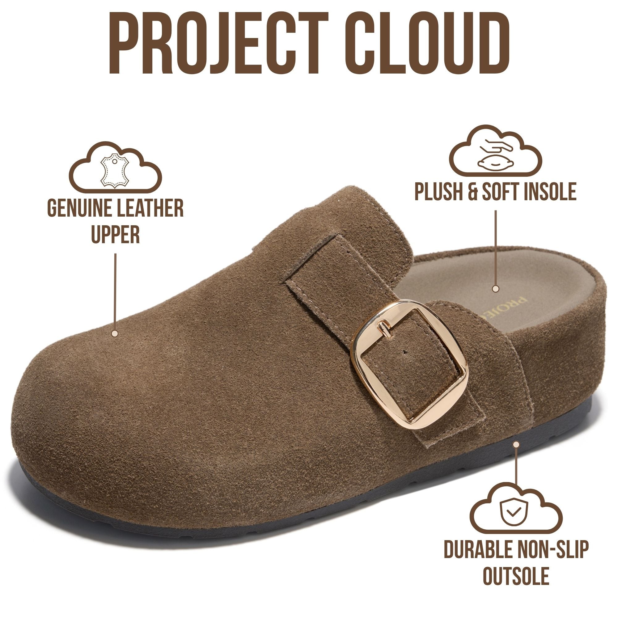 Project Cloud Women's | 100% Genuine Leather Platform Clogs | Plush & Soft Insole | Lightweight | Non-Slip - Rothera