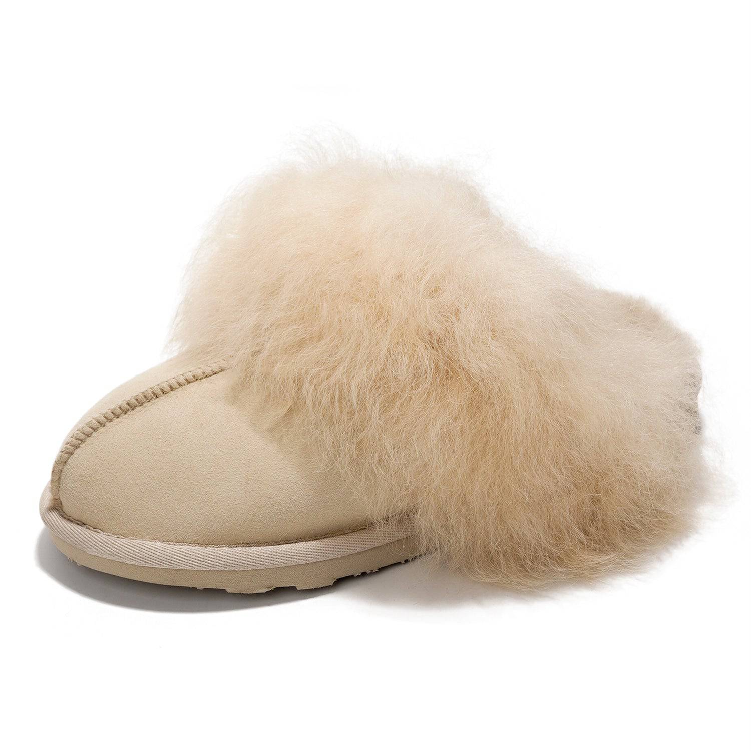Ryann cream sheepskin scuff slipper, Australian shearling slides for women, cozy and warm.