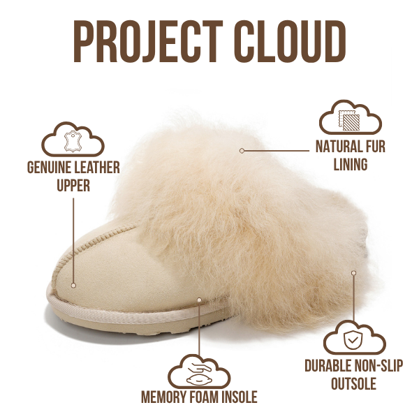 Project Cloud | "Ryann" 100% Australian Sheepskin Slippers for Women | Memory Foam | Lightweight | Non-Slip