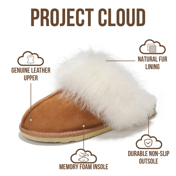 Project Cloud | "Ryann" 100% Australian Sheepskin Slippers for Women | Memory Foam | Lightweight | Non-Slip