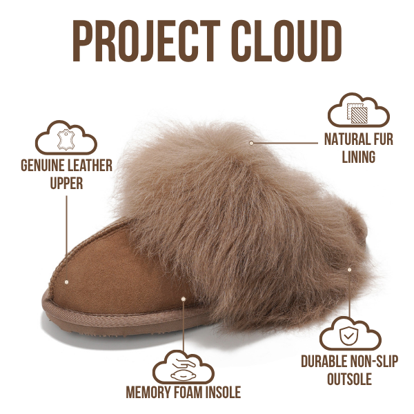 Project Cloud | "Ryann" 100% Australian Sheepskin Slippers for Women | Memory Foam | Lightweight | Non-Slip