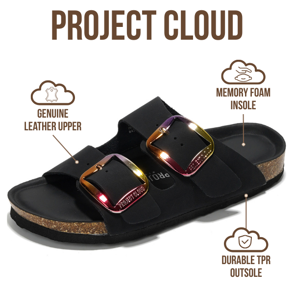 Project Cloud | "Santorini" Women Flat Sandals | 100% Genuine Leather | ProjectPlush | Lightweight | Non-Slip