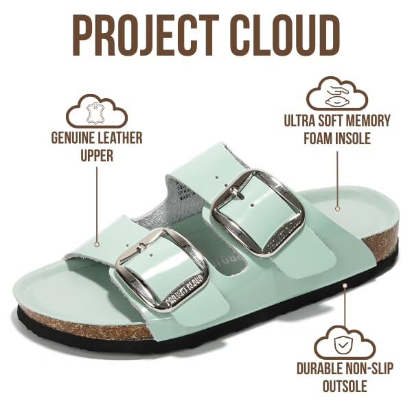 Project Cloud Women's | 100% Genuine Leather Women Flat Sandals | ProjectPlush | Lightweight | Non-Slip - Santorini
