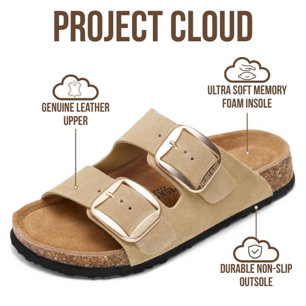 Project Cloud Women's | 100% Genuine Leather Women Flat Sandals | ProjectPlush | Lightweight | Non-Slip - Santorini - Project Cloud - Sandals -Shop Project Cloud premium footwear Now!