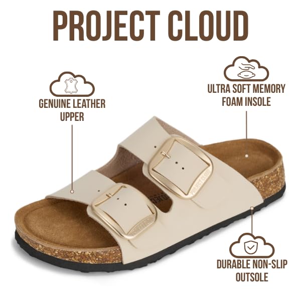 Project Cloud Women's | 100% Genuine Leather Women Flat Sandals | ProjectPlush | Lightweight | Non-Slip - Santorini - Project Cloud - Sandals -Shop Project Cloud premium footwear Now!