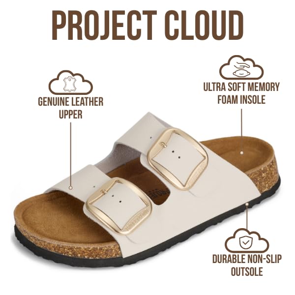 Project Cloud Women's | 100% Genuine Leather Women Flat Sandals | ProjectPlush | Lightweight | Non-Slip - Santorini - Project Cloud - Sandals -Shop Project Cloud premium footwear Now!