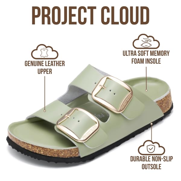 Project Cloud Women's | 100% Genuine Leather Women Flat Sandals | ProjectPlush | Lightweight | Non-Slip - Santorini