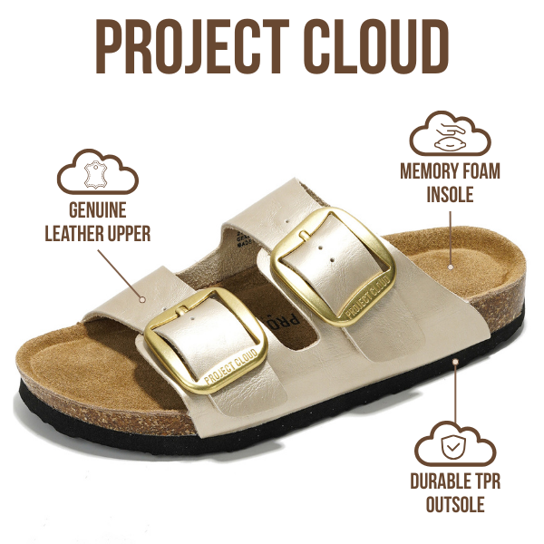 Project Cloud | "Santorini" Women Flat Sandals | 100% Genuine Leather | ProjectPlush | Lightweight | Non-Slip