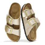 Project Cloud Santorini Leather Sandals, Metallic Gold, Adjustable Straps, Memory Foam Insole