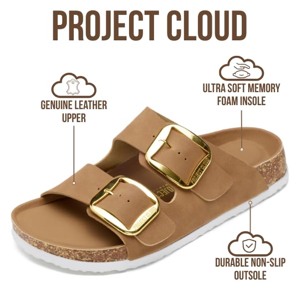 Project Cloud Women's | 100% Genuine Leather Women Flat Sandals | ProjectPlush | Lightweight | Non-Slip - Santorini
