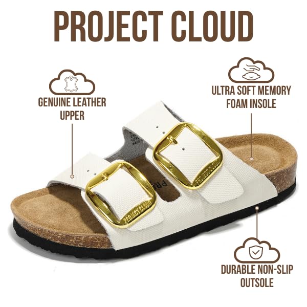 Project Cloud Women's | 100% Genuine Leather Women Flat Sandals | ProjectPlush | Lightweight | Non-Slip - Santorini