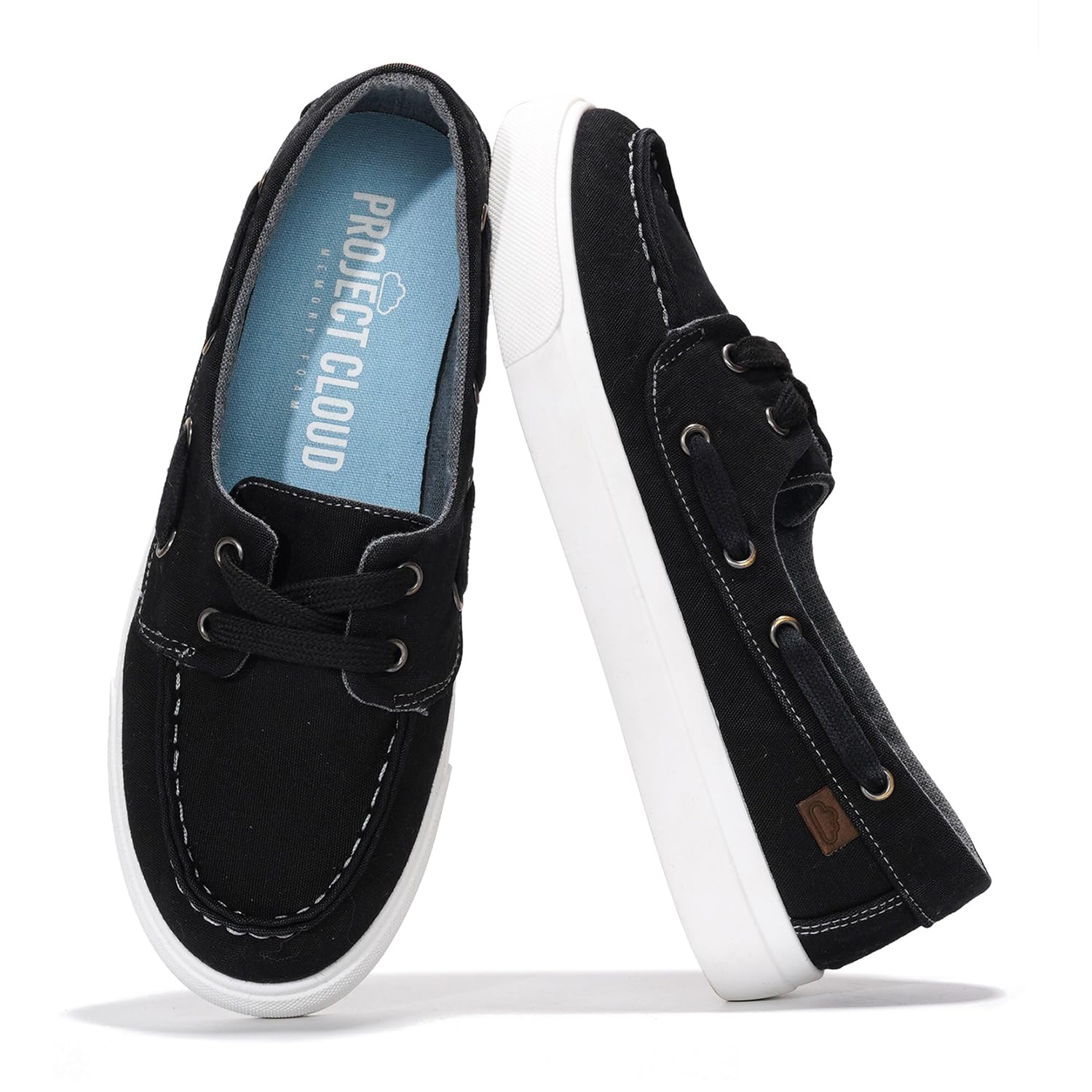 Project Cloud Seasalt Black Boat Shoes, memory foam, canvas, anti-slip outsole.