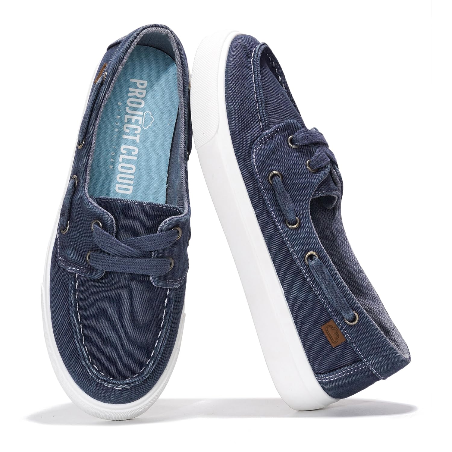 Project Cloud Seasalt navy women's boat shoes with memory foam and anti-slip sole.