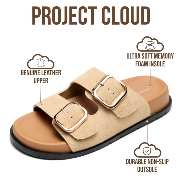 Project Cloud Women's | 100% Genuine Leather Slides | Plush and Soft Insole | Lightweight | Non-Slip - Sharl - Project Cloud - Sandals -Shop Project Cloud premium footwear Now!