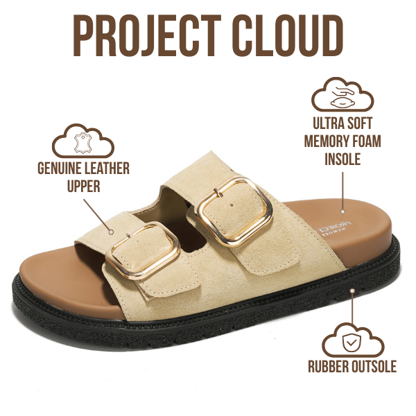 Project Cloud | "Sharl" 100% Genuine Leather Slides for Women | Memory Foam | Lightweight | Non-Slip