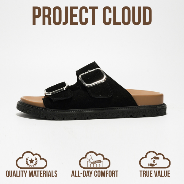 Project Cloud | "Sharl" 100% Genuine Leather Slides for Women | Memory Foam | Lightweight | Non-Slip
