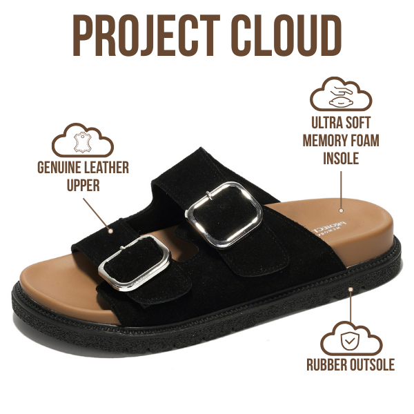 Project Cloud | "Sharl" 100% Genuine Leather Slides for Women | Memory Foam | Lightweight | Non-Slip