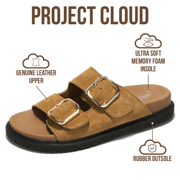 Project Cloud | "Sharl" 100% Genuine Leather Slides for Women | Memory Foam | Lightweight | Non-Slip