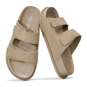 Project Cloud Sleek Platform Sandals for Women in Beige Suede, Memory Foam Comfort