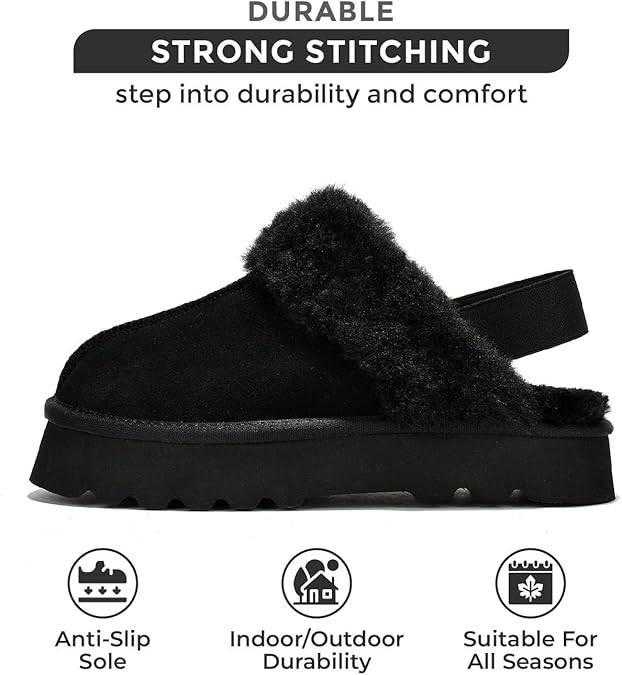 Black Slingy Suede Slipper, durable stitching, anti-slip, and all seasons.