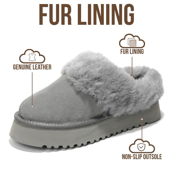 Project Cloud Women's | Genuine Suede Fuzzy Slippers | Memory Foam | Lightweight | Non-Slip - Snowy
