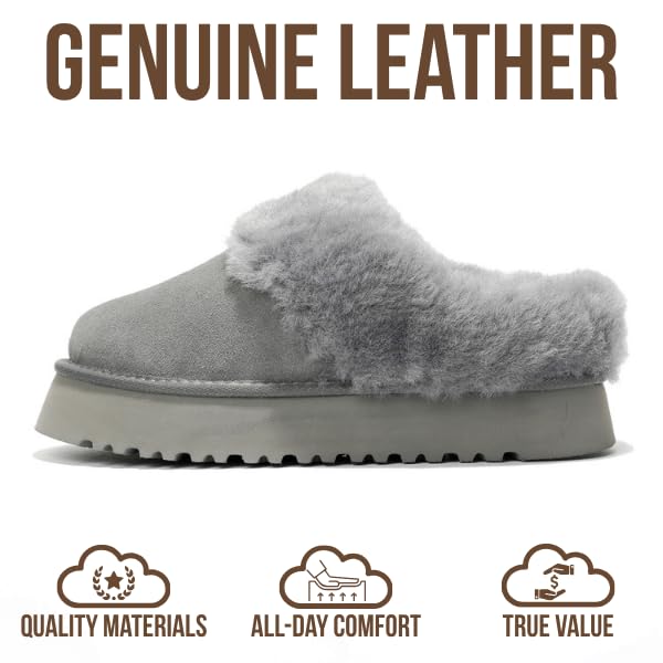 Project Cloud Women's | Genuine Suede Fuzzy Slippers | Memory Foam | Lightweight | Non-Slip - Snowy