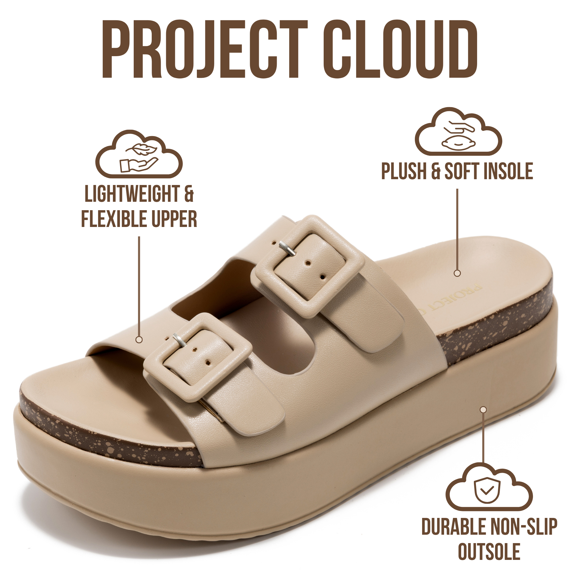 Project Cloud Women's | Wedge Platform Sandals | Eco-Leather Upper | Memory Foam | Non-Slip - Softy - Project Cloud - Sandals -Shop Project Cloud premium footwear Now!