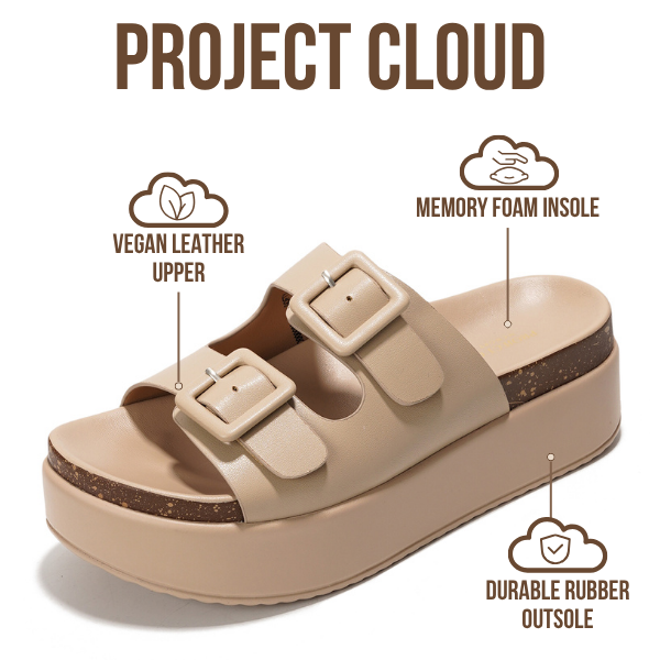 Project Cloud | "Softy" Wedge Platform Sandals | Vegan Leather Upper | ProjectPlush™ Memory Foam | Non-Slip