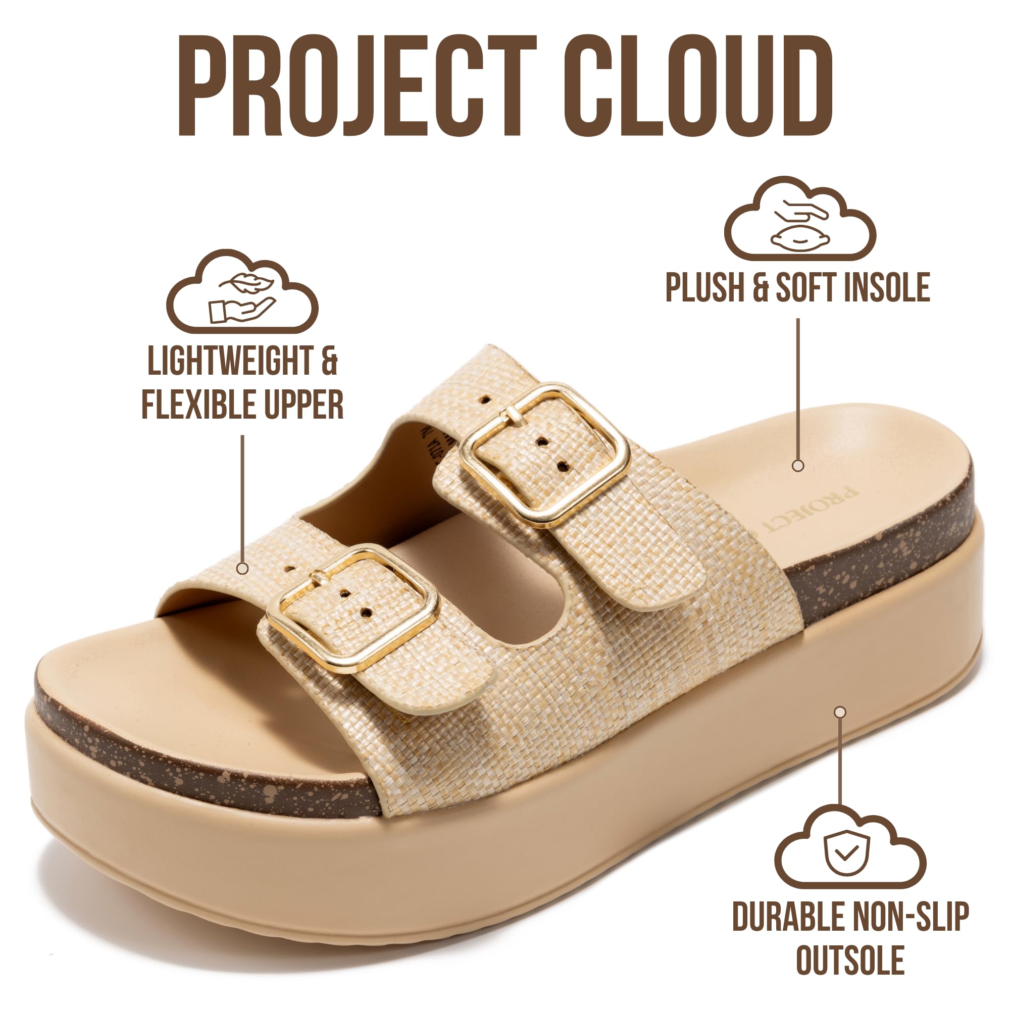Project Cloud Women's | Wedge Platform Sandals | Eco-Leather Upper | Memory Foam | Non-Slip - Softy - Project Cloud - Sandals -Shop Project Cloud premium footwear Now!