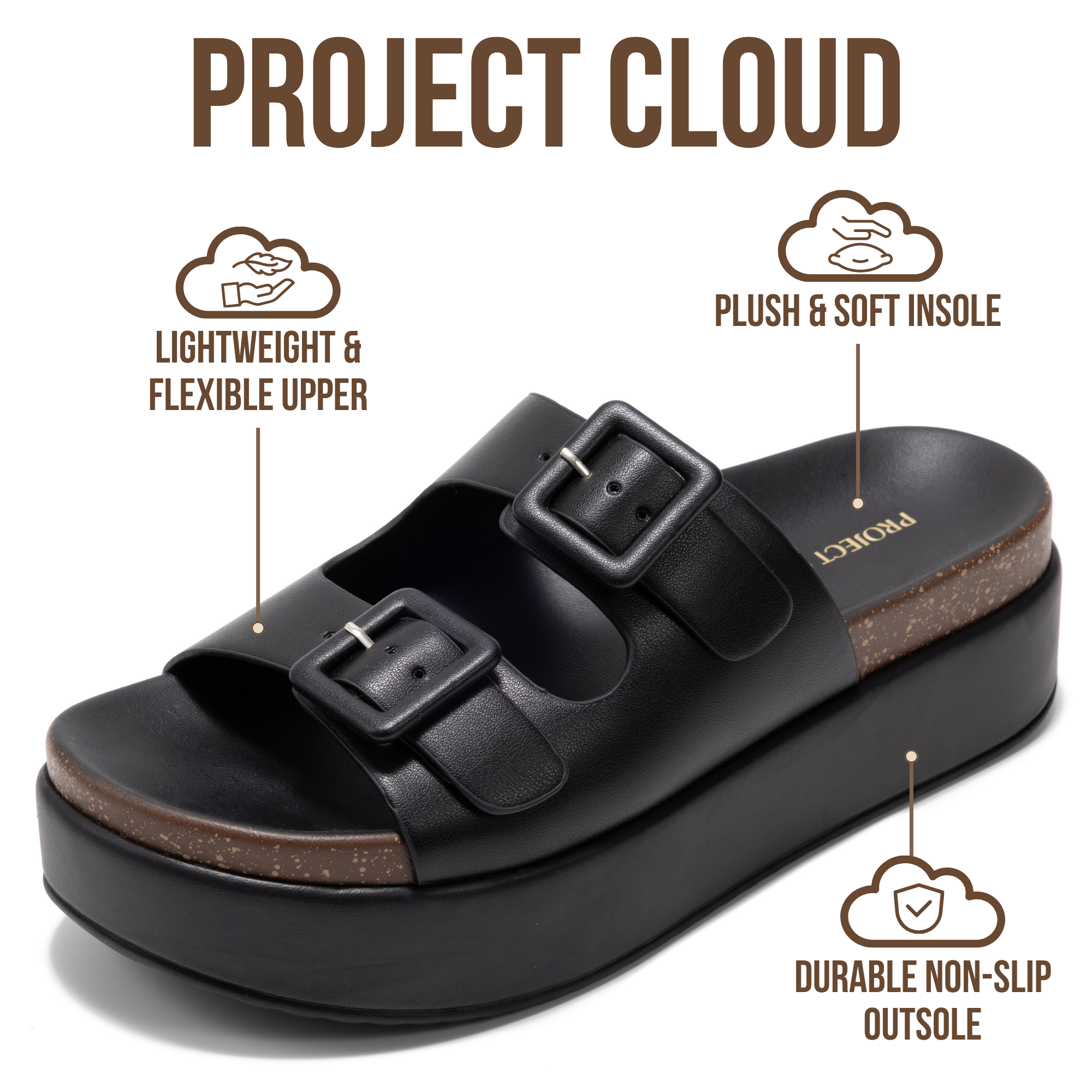 Project Cloud Women's | Wedge Platform Sandals | Eco-Leather Upper | Memory Foam | Non-Slip - Softy - Project Cloud - Sandals -Shop Project Cloud premium footwear Now!