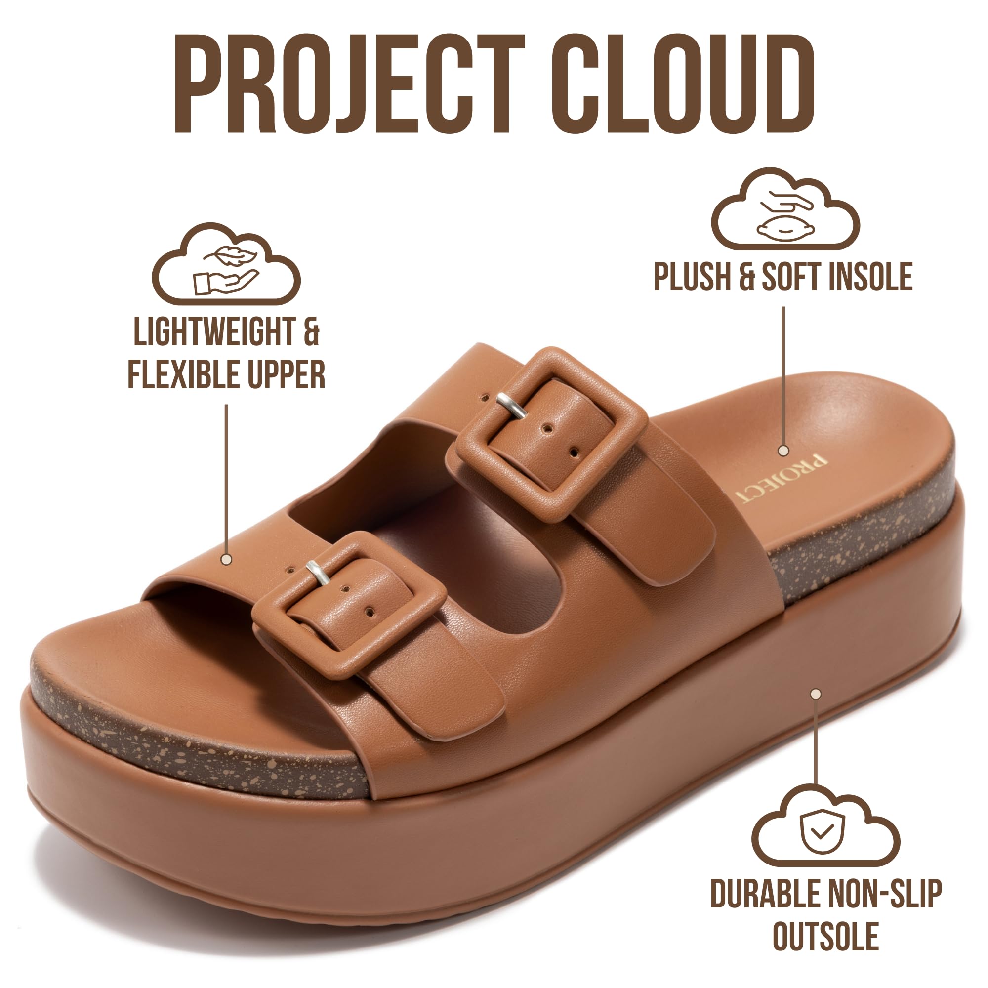 Project Cloud Women's | Wedge Platform Sandals | Eco-Leather Upper | Memory Foam | Non-Slip - Softy - Project Cloud - Sandals -Shop Project Cloud premium footwear Now!