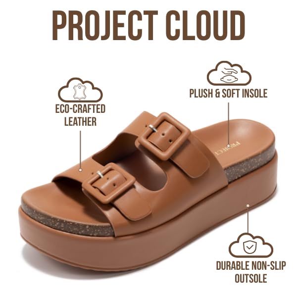 Project Cloud Women's | Wedge Platform Sandals | Vegan Leather Upper | Memory Foam | Non-Slip - Softy