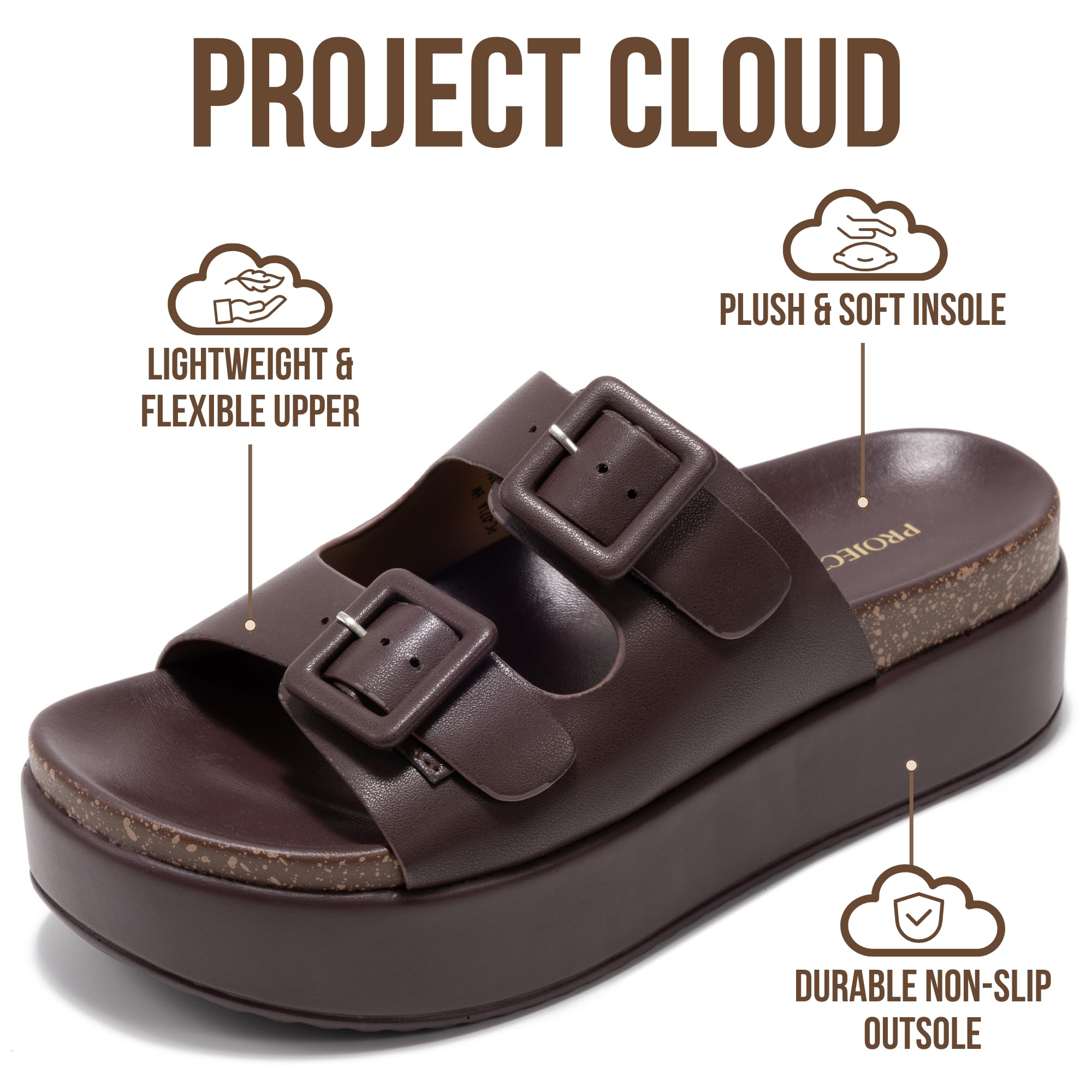 Project Cloud Women's | Wedge Platform Sandals | Eco-Leather Upper | Memory Foam | Non-Slip - Softy - Project Cloud - Sandals -Shop Project Cloud premium footwear Now!