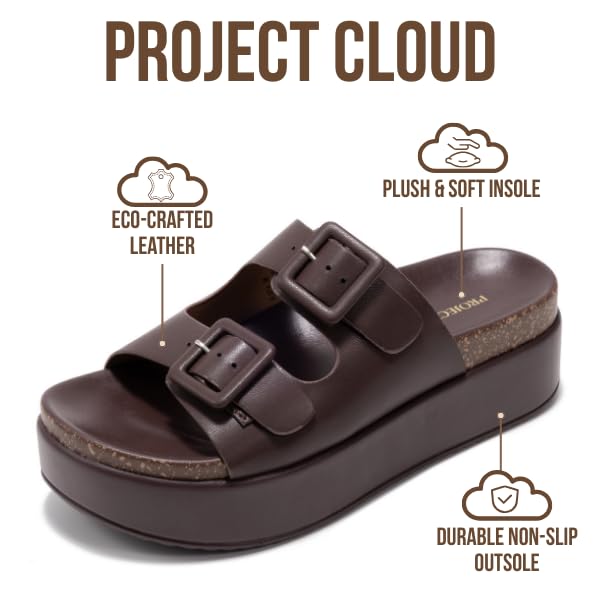 Project Cloud Women's | Wedge Platform Sandals | Vegan Leather Upper | Memory Foam | Non-Slip - Softy