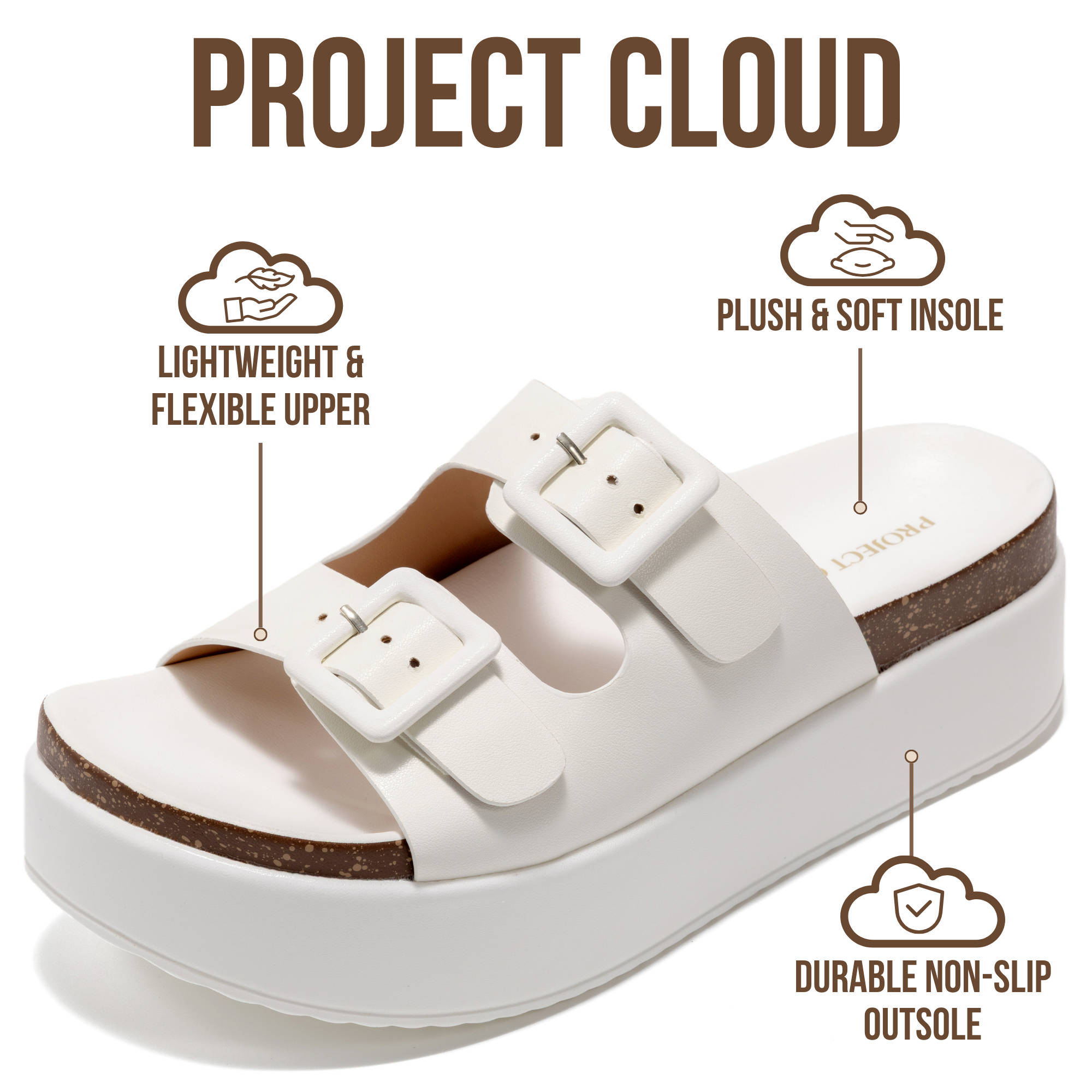 Project Cloud Women's | Wedge Platform Sandals | Eco-Leather Upper | Memory Foam | Non-Slip - Softy - Project Cloud - Sandals -Shop Project Cloud premium footwear Now!