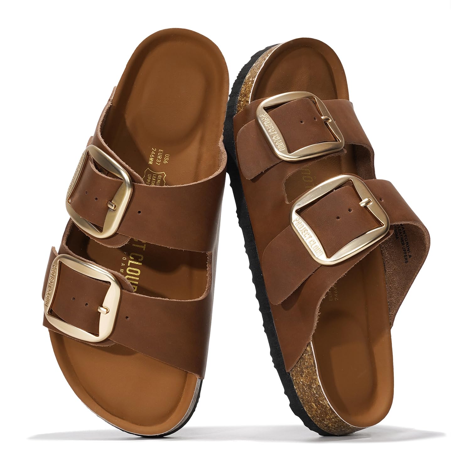 Project Cloud | "Santorini" Women Flat Sandals | 100% Genuine Leather | ProjectPlush | Lightweight | Non-Slip