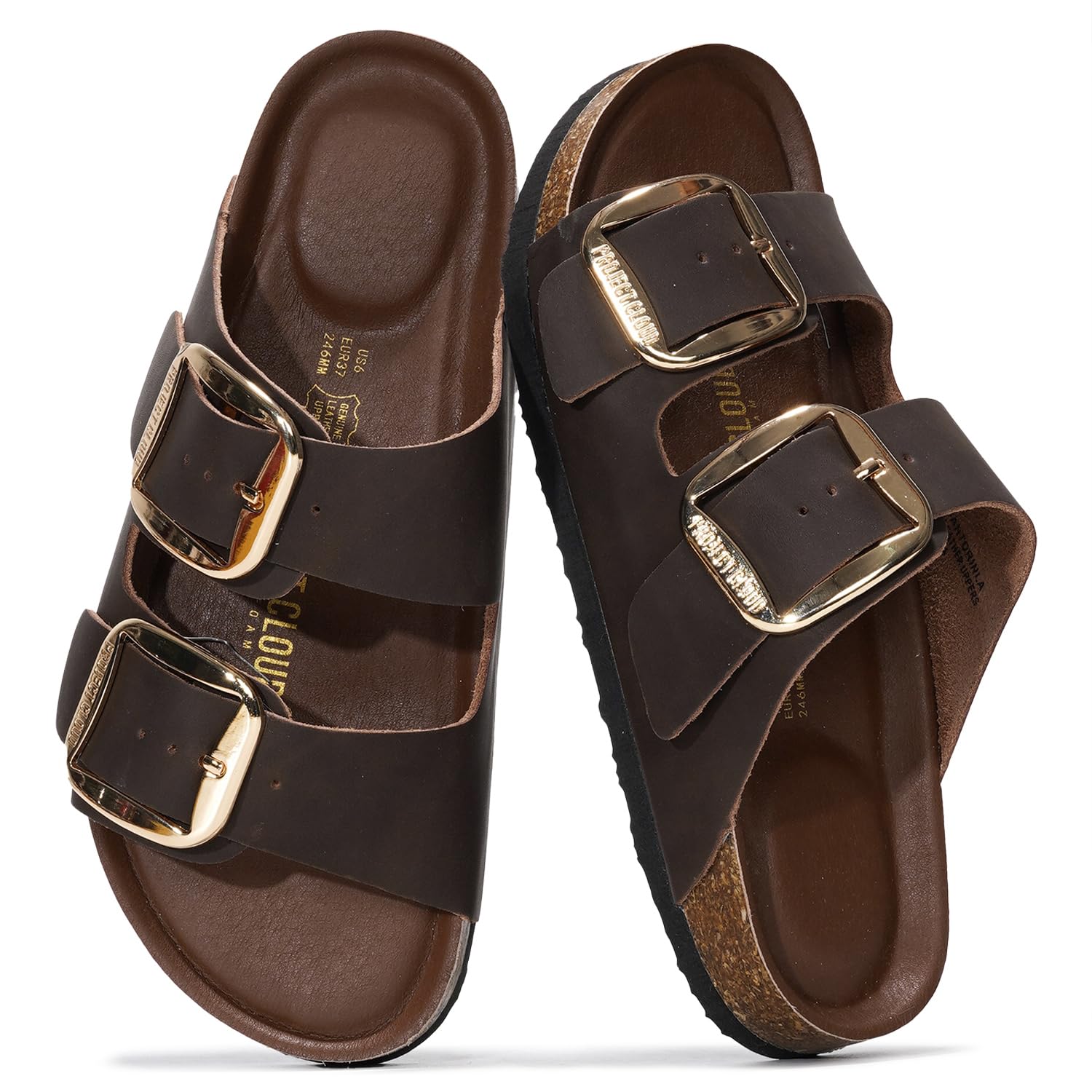 Project Cloud | "Santorini" Women Flat Sandals | 100% Genuine Leather | ProjectPlush | Lightweight | Non-Slip