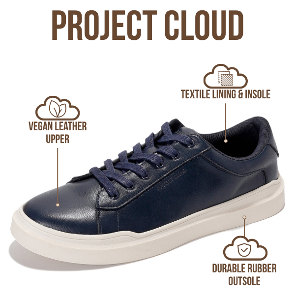 Project Cloud | "Tilton" Vegan Leather Mens Sneakers - Memory Foam Technology | Lightweight | Anti-Slip