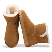 Project Cloud Timmy Mini Boots: Brown suede leather fur-lined ankle boots for women