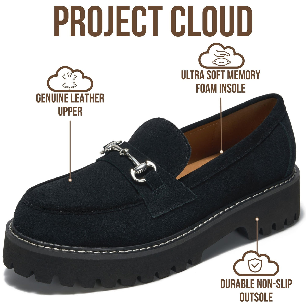 Project Cloud Women's | 100% Genuine Leather Loafers | Memory Foam Insole | Lightweight | Non-Slip - Tori