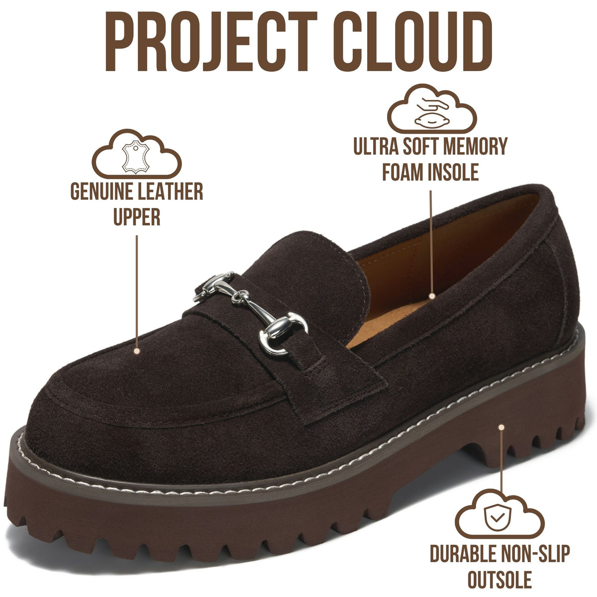 Project Cloud Women's | 100% Genuine Leather Loafers | Memory Foam Insole | Lightweight | Non-Slip - Tori