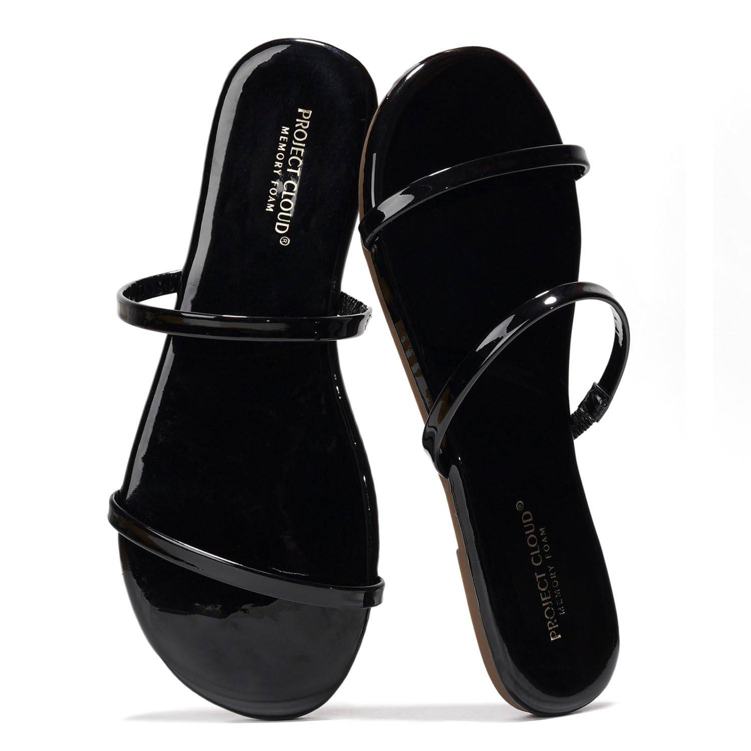 Project Cloud Black Vegan Leather Flip Flops with Memory Foam Cushioned Soles