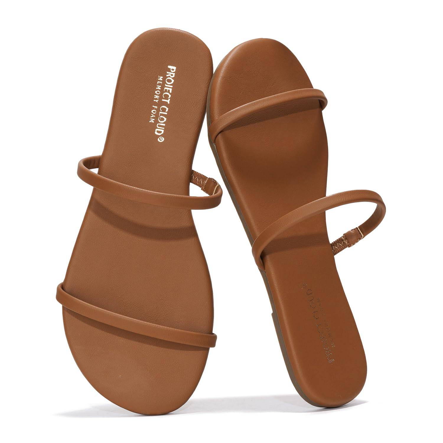 Project Cloud Women's Brown Vegan Leather Flip Flops with Memory Foam, Summer Sandals