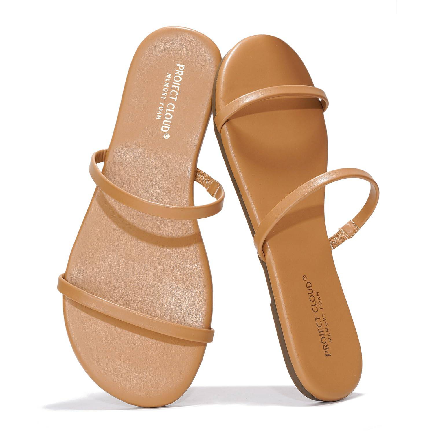 Project Cloud Women's Vegan Leather Sandals, Memory Foam, Tan Summer Sandals