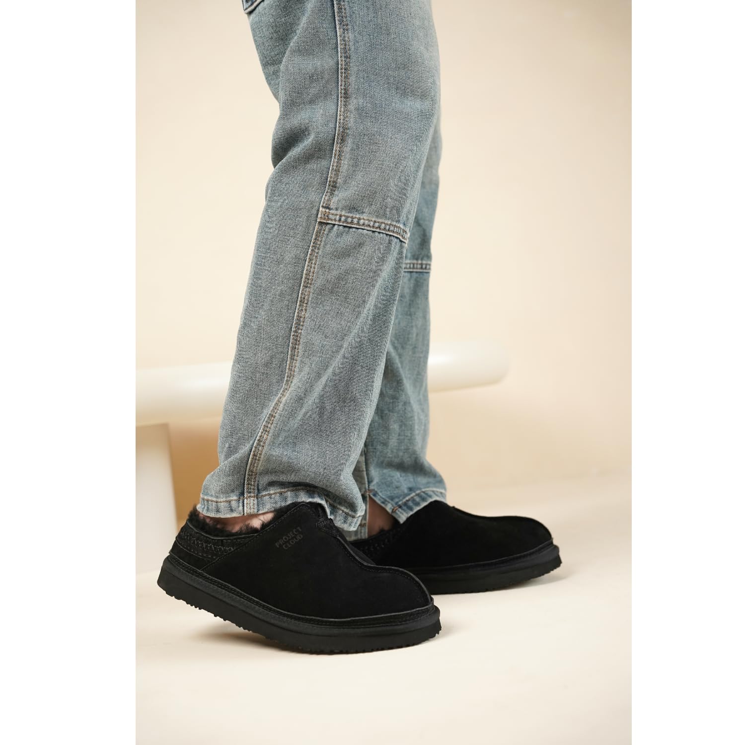 Project Cloud Men's |  Australian Shearling Lining Furry House Slippers | Memory Foam | Lightweight | Non-Slip - Unwind