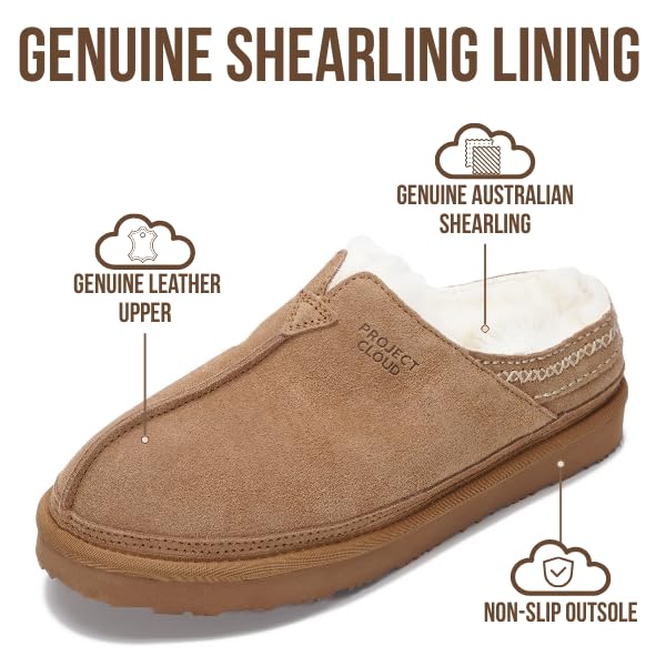 Project Cloud Men's |  Australian Shearling Lining Furry House Slippers | Memory Foam | Lightweight | Non-Slip - Unwind
